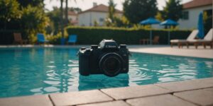 Piscina limpa com acessórios de manutenção